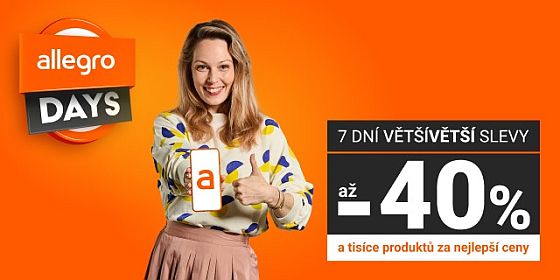 Allegro Days jsou tady. Uetete a 40 % sjarnmi slevami